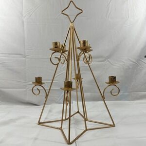 Vtg Homco Gold Metal Christmas Tree Candelabra Star Topper 8 Taper Candle Holder